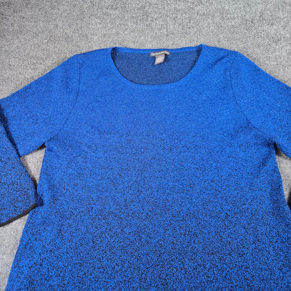 Chelsea & Theodore Tunic Sweater Womens XL Blue Ombre Metallic Knit - Picture 6 of 9